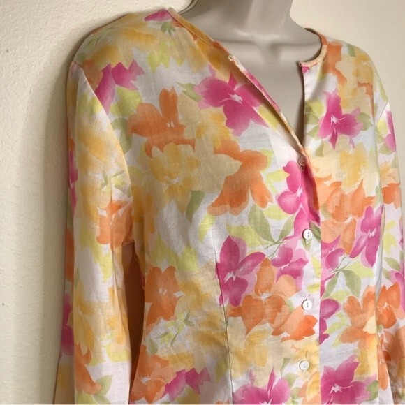 VTG Jennifer Eden Two Piece Top Skirt Ramie Watercolor Floral Print Women 10 - Picture 4 of 16